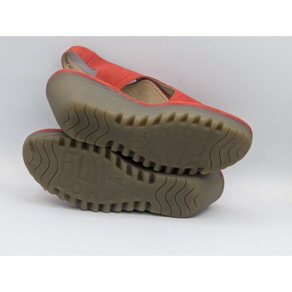 Fly London Ylfa Scarlet Red Leather Lace up Comfort Wedge Sandals Sz 40 - Picture 7 of 8